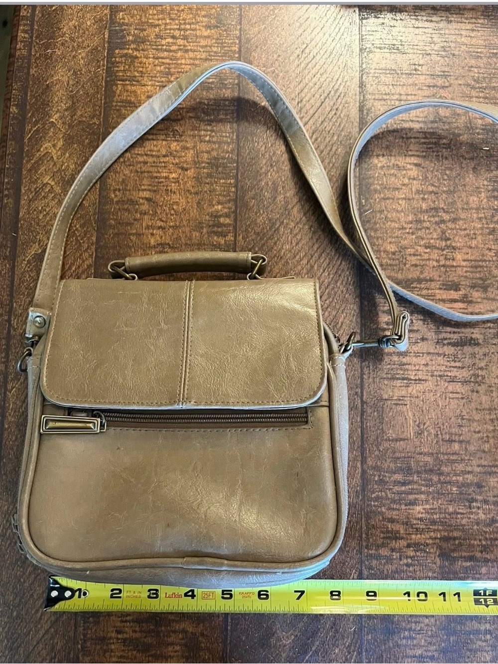 Taupe Faux Leather Crossbody Bag with Top Handle